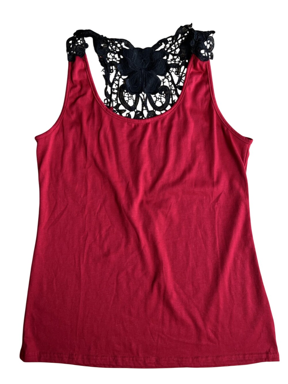 Tank Womens M Red Basic Scoop Neck Lace Back Embroidered Polyester Casual